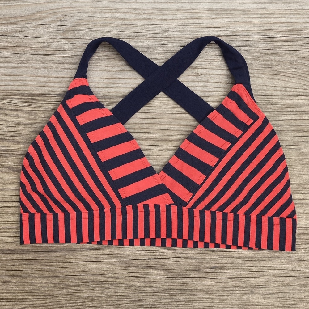 Mossimo Gray Coral Stripe Criss‎ Cross Halter Bikini Top Resort Swim M